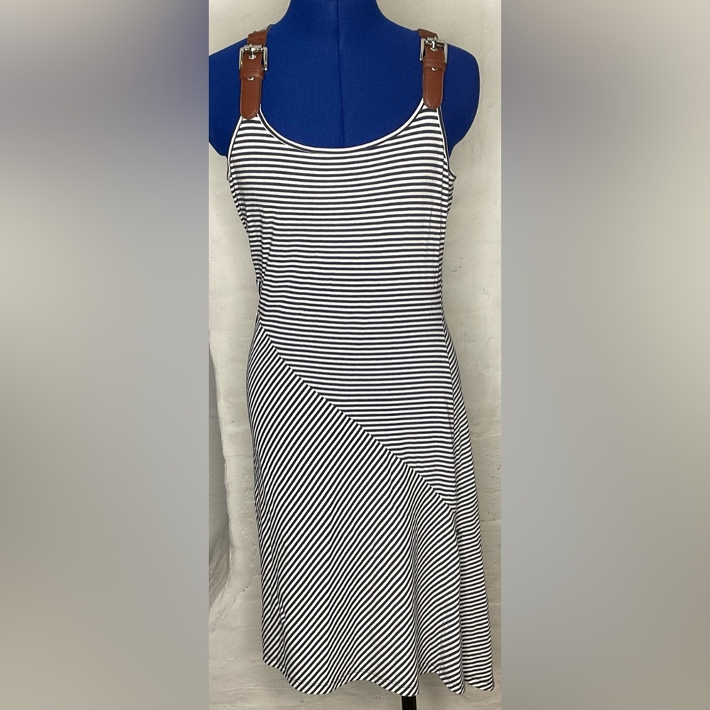 Michael Kors navy/white striped dress with buckle straps. Small.